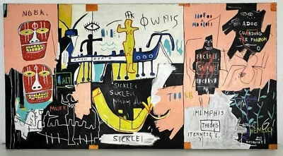 Pintura firmada y estampada al óleo sobre lienzo Jean-Michel Basquiat (hecha a mano), arte de colección Foto 1 de 4