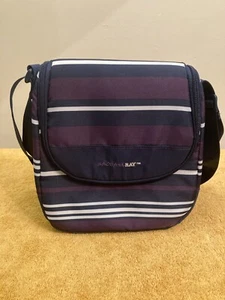 Rachel Ray Insulated Lunch Bag Purple Navy Stripe with Outside Pocket  - Picture 1 of 6