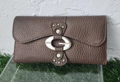 CARTERA Y2K ADIVINA DE COLECCIÓN Marrón Guijarro CUERO VEGANO METALIZADO PLATA "G" Boho Foto 1 de 4