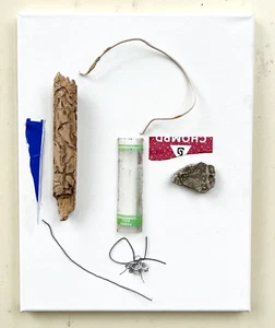 WOOD AND WHITE Blue Green Abstract Placing Collage Painting Steven Tannenbaum - Picture 1 of 9