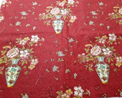 1 1/2 yds Andover Fabric #9520 Rust Gold Pink Green Floral w/Vases Cotton - Image 1 of 4