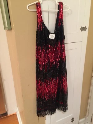 Vestido Disfraz Años 20 Rojo y Negro Aleta Lentejuelas Talla MED 8-10 NUEVO - Spirit Foto 1 de 4