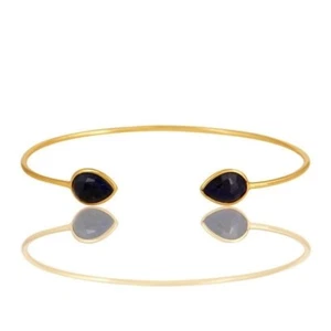 18k Gold Plated Sterling Silver Sapphire Blue Corundum Adjustable Bangle - Picture 1 of 2