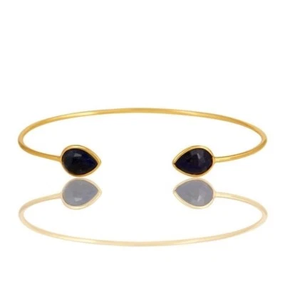 18k Gold Plated Sterling Silver Sapphire Blue Corundum Adjustable Bangle — 第 1/2 张图片