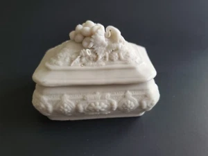 Antique Parian Trinket Box Grapes Finial Bisque Porcelain - Picture 1 of 6