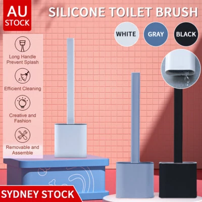 Bathroom Silicone Bristles Toilet Brush Creative Cleaning Set With Holder AU - image 1 of 4