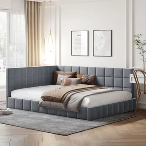 Full Size Upholstered Daybed/Sofa Bed Frame-Gray, Velvet - Picture 1 of 11