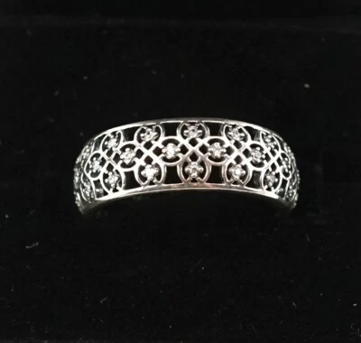 Anillo Pandora Plata Esterlina Transparente Intrincado Enrejado Tamaño: 52 (6) Foto 1 de 3