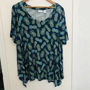 Sigrid Olsen Tropical Print short sleeve tunic top women's 1X Pineapple Blue - Picture 1 of 7