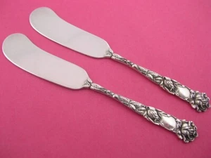 2 spargi burro ALVIN manico piatto argento sterling ROSA SPOSA 1903 ~no mono - Foto 1 di 5