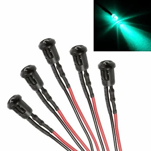 5x grün blinkende vorverdrahtete 3mm LED + Einfassung Halter Licht Lampe 12V klar vorverdrahtet - Bild 1 von 1