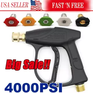 1/4" High Pressure Washer Gun 4000 PSI Car Wash Foam Spray Short Wand w/5 Nozzle - Picture 1 of 15