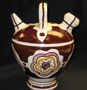 Vintage Folk Art Spanish Botijo Water Pitcher Jug Hand painted 9.5" - Picture 1 of 10