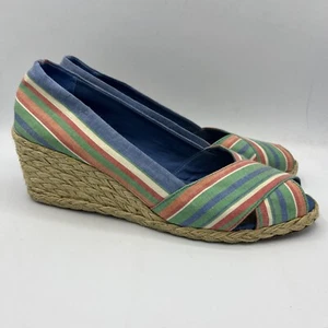 Ralph Lauren Cecilia Wedge Multicolor Striped Espadrilles Sandals Women Sz 11 B - Picture 1 of 9