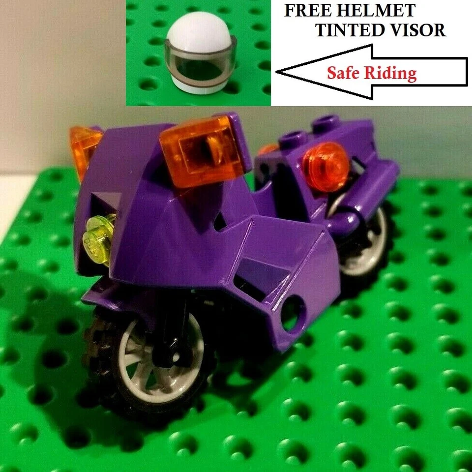 Lego Cat Woman Motorcycle Purple Bat Woman Bike Motorbike FREE HELMET Girl Boy - Image 1 of 2