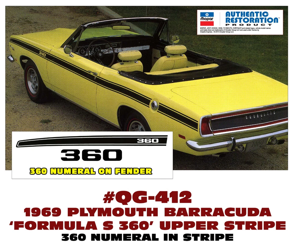 QG-412 1969 PLYMOUTH BARRACUDA - FORMULA S 360 UPPER SIDE STRIPE - 360 - Изображение 1 из 1