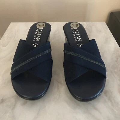 Italian Shoemakers Women's Jeweled Wedge Slip-on Sandals -NAVY: 6.5 M-READ BELOW - Image 1 of 4