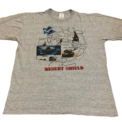 复古 90 年代 Operation Desert Shield 单针男式 L/XL Jostens 灰色 — 第 1/4 张图片