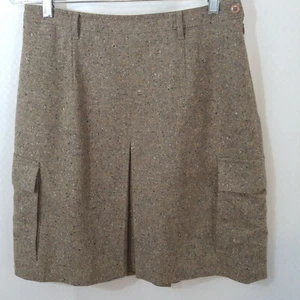 Vtg LL BEAN Lambswool Skirt Pleated Pockets Brown Tweed Size 10 Petite - Picture 1 of 9