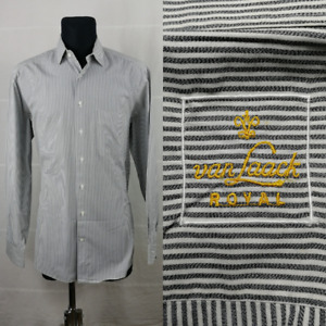 Van Laack Royal 41 cm 16"" Boston Herren grau weiß gestreift Shirt Baumwolle P2P 63,5 cm