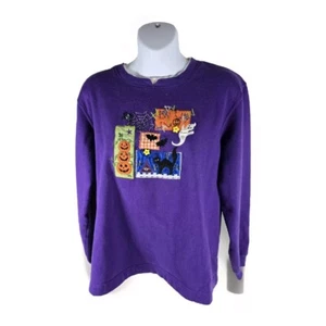 Vintage White Stag Halloween Embroidered Sweatshirt Purple Large - Picture 1 of 7