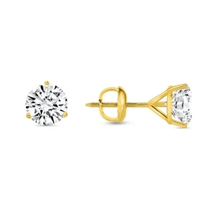 2.50 Ct Round Cut Earrings Studs Solid 18K Yellow Gold Screw Back Martini - Picture 1 of 3