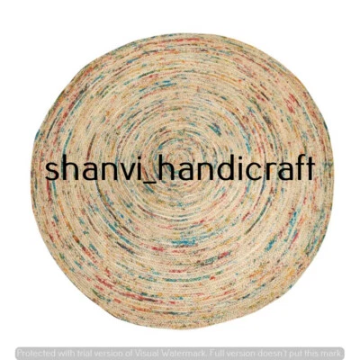 Braided Jute Rug Home Decor Floor Area Rugs Carpet Multi Hand Dye Rag Rug 8 Feet - Image 1 of 4