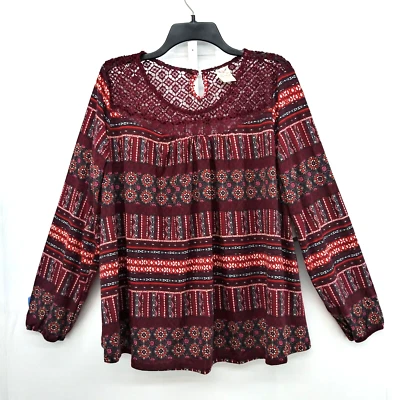 Camisa Gloria Desteñida Mujer Talla XXL Roja Manga Larga Crochet Encaje Escote Blusa Foto 1 de 4