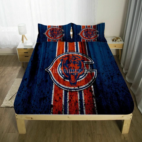 Chicago Bears 3Pcs Fitted Sheet Bedding Deep Pocket Mattress Cover Pillowcase Cover