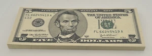 (59) LOT SERIES 2003A $5 DOLLAR BILL FEDERAL RESERVE NOTE Seq. Unc. - Picture 1 of 2