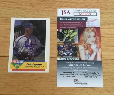 Chris Carpenter Tarjeta de novato firmada por los St Louis Cardinals en MiLB JSA COA Foto 1 de 2