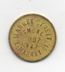 Vintage Messing Handels Medaille Markt Straße Rauch Shop Stockton ca 25 Cent Handel - Bild 1 von 2