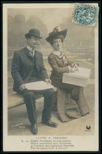Love Romance Couple Flirt Box Lady Male Man original old 1910s photo postcard