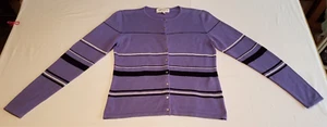 Casual Corner Annex Purple Striped Long Sleeve Button Up Cardigan Sweater Size S - Picture 1 of 8