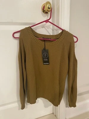 Women's Petite Boohoo NWT Donna Cold Shoulder Moss Stitch Jumper Camel US 6 - Image 1 of 2