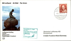 LUFTHANSA primo volo 1984 primo volo Airbus A310 Copenhagen Francoforte posta aerea - Foto 1 di 2