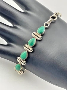 925 STERLING SILVER MALACHITE PERIDOT GREEN BRACELET 7-9" SOUTHWESTERN AUG 1351 - Picture 1 of 6