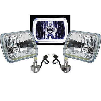 7X6 White COB Halo Glass/Metal Headlight 24w LED Light Bulb Headlamp Pair - Image 1 of 4