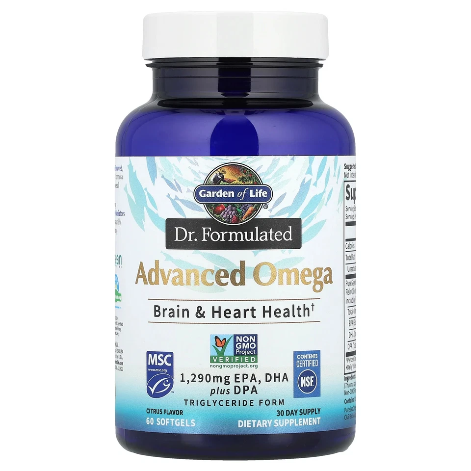 Garden of Life Advanced Omega Brain & Heart Health 1 290mg Lemon 60 Softgels