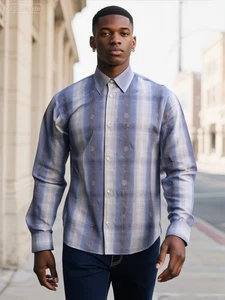 REPORT COLLECTION Men’s Shirt Large Multicolored Long Sleeves 100% Cotton. - Picture 1 of 14