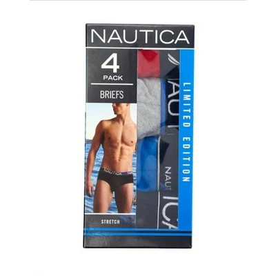 Cuecas elásticas masculinas Nautica grandes 36-38 pacote com 4 vermelho cinza azul nova na caixa  - Imagem 1 de 2