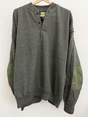 Suéter Cabelas Henley 2XL Alto Mezcla de Lana Windstop Codo Parche Verde Oliva EE. UU. Foto 1 de 4
