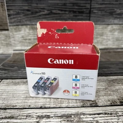 Canon CLI-8 Tri Color Ink Cartridges 0621B016 Chromalife 100 NEW IN BOX SEALED - Image 1 of 4