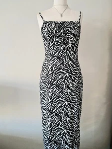 Black And White Zebra Animal Print Summer Maxi Dress By Reyon. Size L. BNWT - Picture 1 of 12