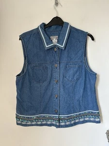 Vintage  Denim Sequins Waistcoat Blue 90s XL Stonebridge USA Festival, Western - Picture 1 of 9