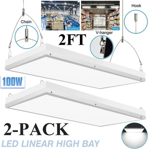 2 Pack 2FT LED High Bay Shop Lights, 100-277VAC, 100W 16000LM [Eqv. 400W MH/HPS] - Picture 1 of 14