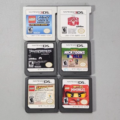 Nintendo DS 3DS 6 Game Only Lot LEGO Indiana Jones Transformers MLB Wreck Ralph - Image 1 of 4