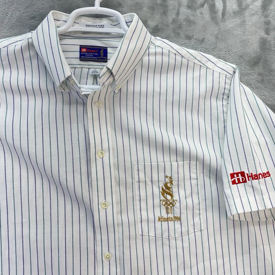 Camisa Hanes Vintage Hombres 17 1996 Juegos Olímpicos de Atlanta Manga Corta Rayas XL Deportes Foto 1 de 4