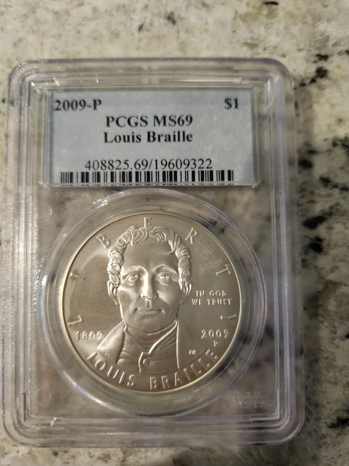 2009-P Louis Braille Silver Commemorative Dollar MS69 PCGS  # LPSCD 2009-P - Image 1 of 2