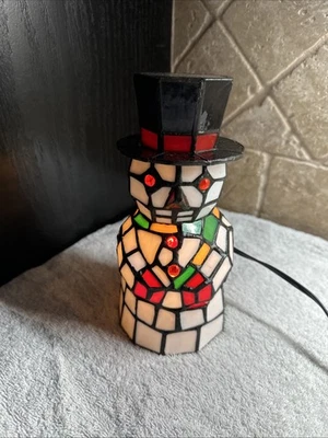 Lámpara de acento Tiffany muñeco de nieve vitral vintage de 8" para vida navideña Foto 1 de 4
